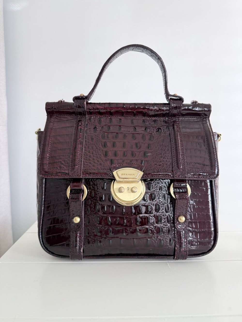 Brahmin Croc-Embossed Leather crossbody Bag in Deep Burgundy - Picture 2 of 8